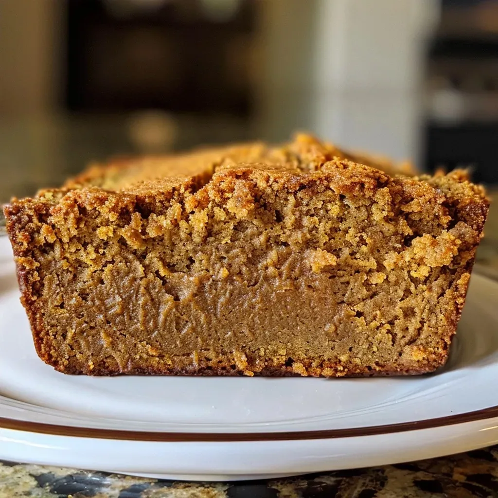 Side view of high protein pumpkin bread showcasing its rich color and fluffy interior.