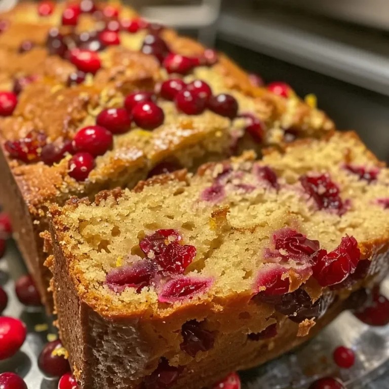 A Slice of Citrus Bliss: My Journey with Moist Orange-Cranberry Bread Close-up side view of a moist orange-cranberry bread loaf, showcasing its texture and cranberries.