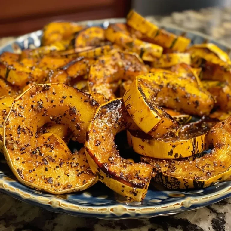 Savoring Autumn: The Roasted Delicata Squash Adventure Close-up view of juicy roasted Delicata squash with a golden-brown exterior.