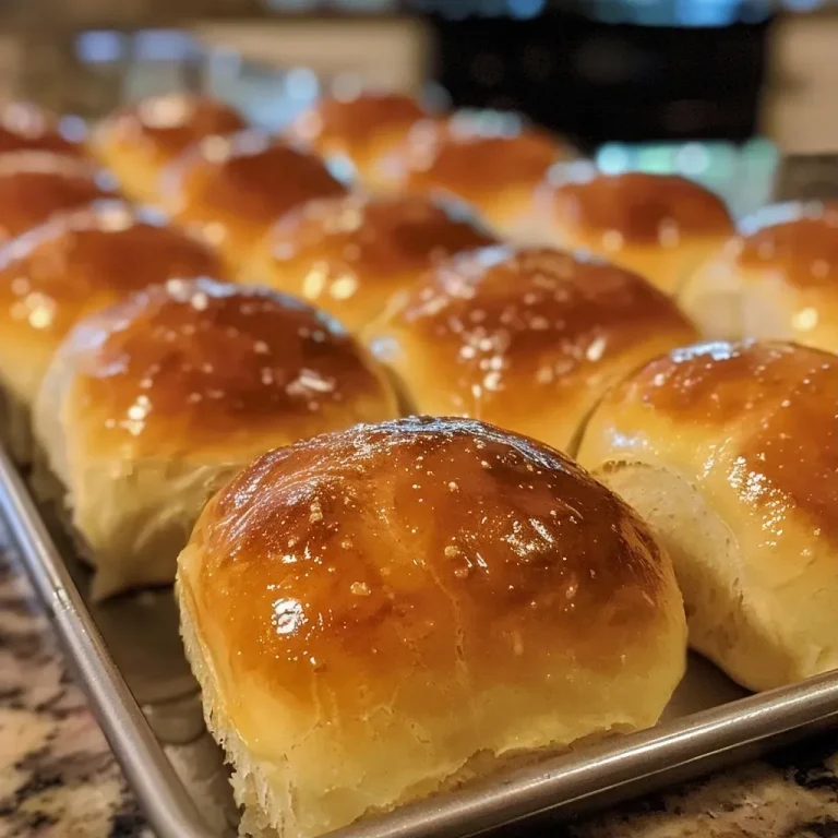 The Pillowy Rolls That Bring Us All Together Close-up of golden-brown soft dinner rolls with a shiny butter glaze.