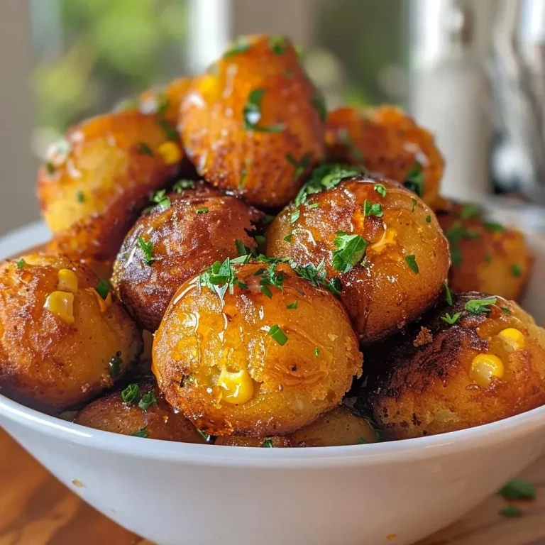 A Taste of the South: Journey into Southern-Style Honey Butter Cornbread Poppers Close-up view of golden cornbread poppers drizzled with honey butter.