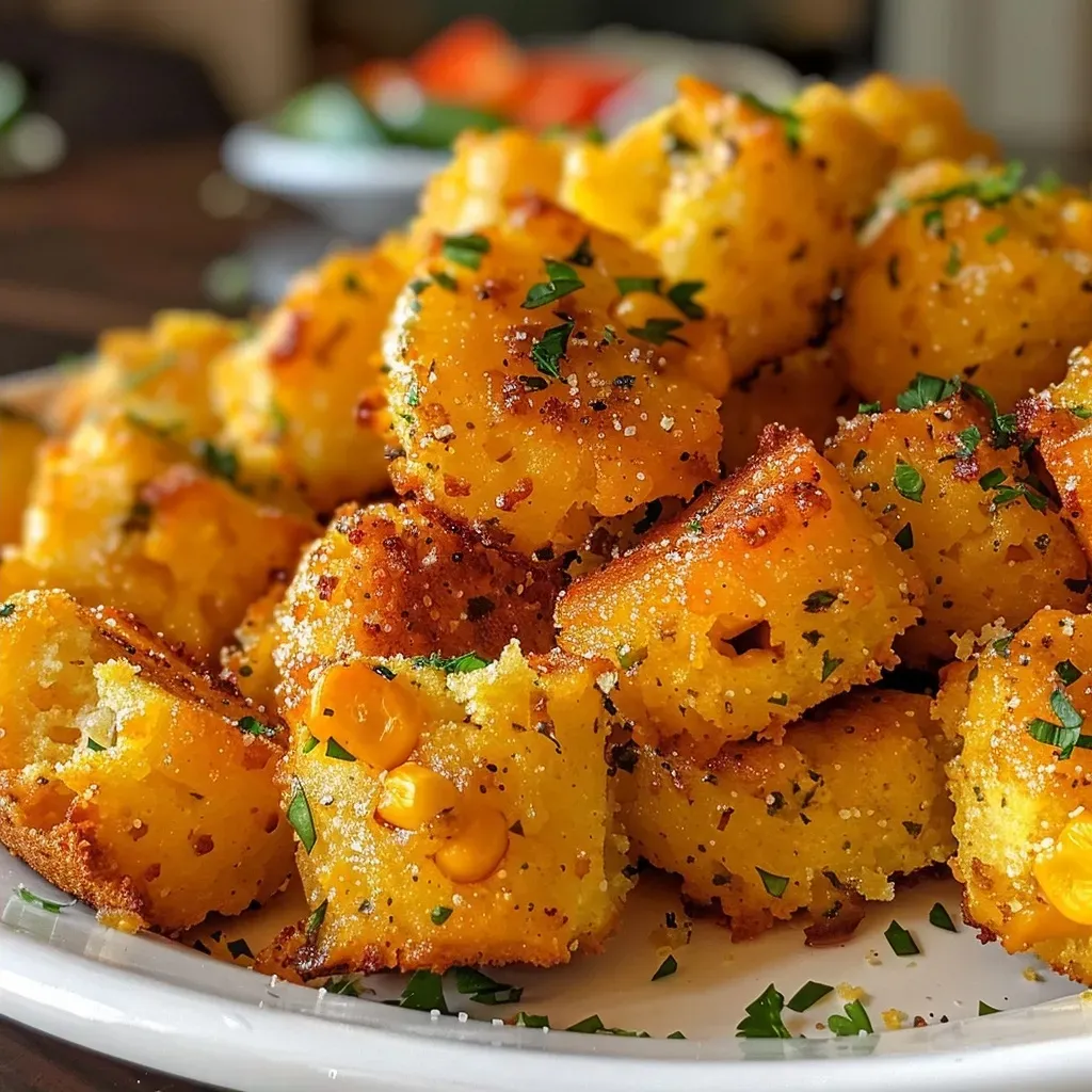 Side view of fluffy Southern-style cornbread poppers with a glossy glaze.