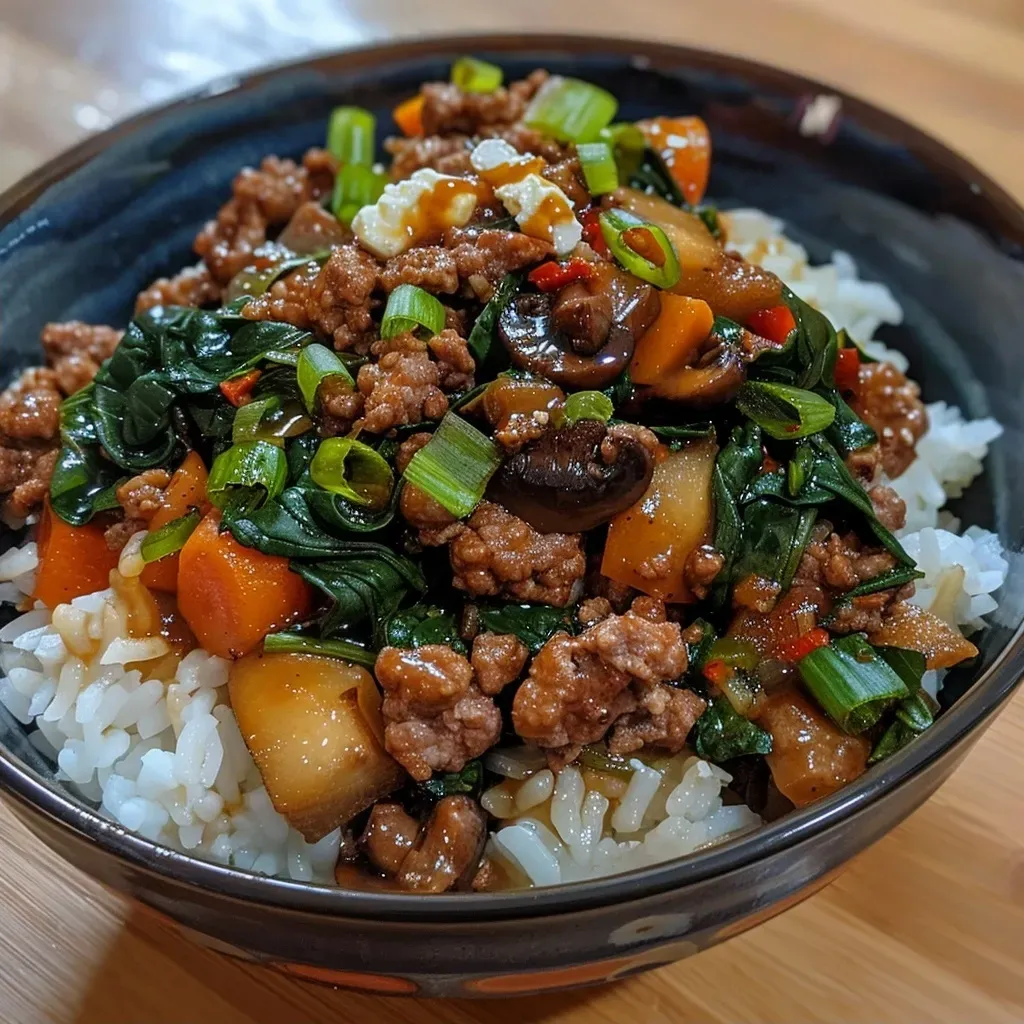 Spicy Lamb Stir Fry Rice Bowl
